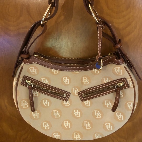 Vintage Dooney & Bourke Tan and Brown Logo Women's Bag Pink Lining. EUC - Picture 1 of 16